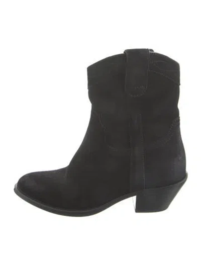 Pre-owned Saint Laurent Suede Western Boots In Black