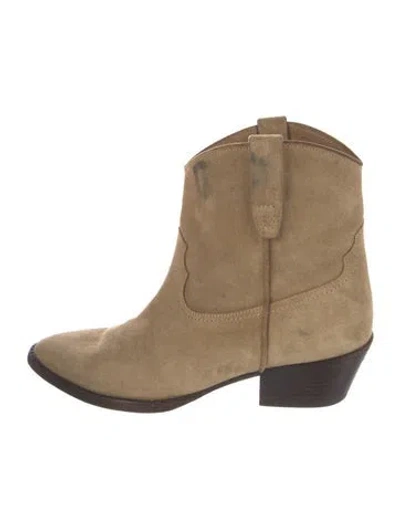 Pre-owned Saint Laurent Suede Western Boots In Neutral