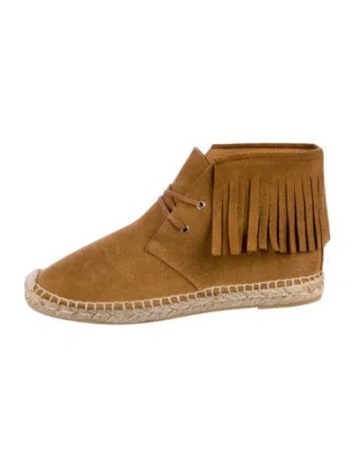 Pre-owned Saint Laurent Suede Whipstitch Trim Lace-up Boots In Brown