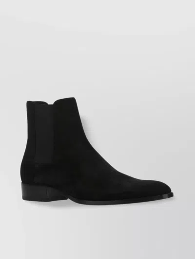 SAINT LAURENT SUEDE WYATT ANKLE BOOTS WITH POINTED TOE