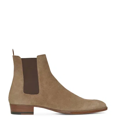 Saint Laurent Suede Wyatt Chelsea Boots In Brown