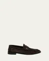 Saint Laurent Suede Penny Loafers In Chocolate