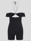 Saint Laurent Short Jumpsuit With Cutout And Rhinestones Detail In 1000