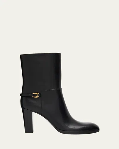 Saint Laurent Sulpice Smooth Leather Booties In Black