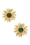 Saint Laurent Sun Oversized Gold-tone And Stone Clip Earrings In Green & Gold