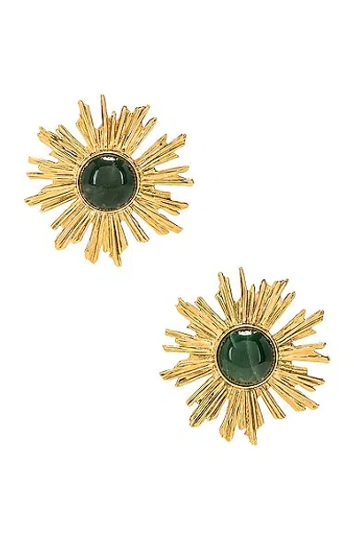 Saint Laurent Sun Oversized Gold-tone And Stone Clip Earrings In Green & Gold