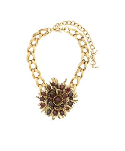 Saint Laurent Sunburst Chain Necklace In Resin And Glass In Gray
