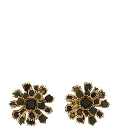 Saint Laurent Sunburst Clip-on Earrings In Gold