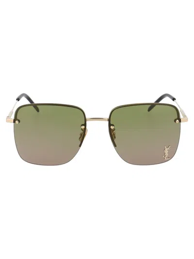Saint Laurent Sunglasses In 003 Gold Gold Green