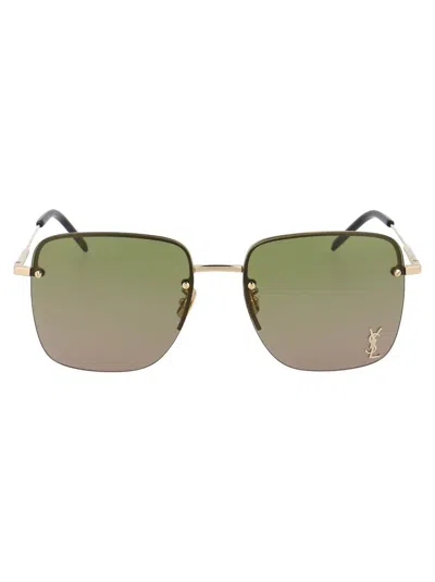 Saint Laurent Eyewear Square Frame Sunglasses In 003 Gold Gold Green