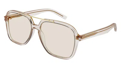 Saint Laurent Sl 545 Linea Corner Angle 002 Beige Beige Yellow Sunglasses In Gray