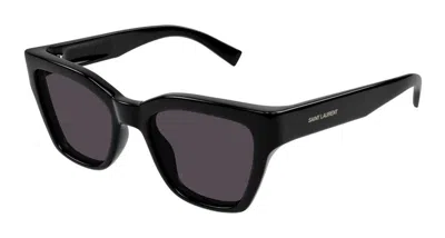 Saint Laurent Logo-print Square-frame Sunglasses In Black