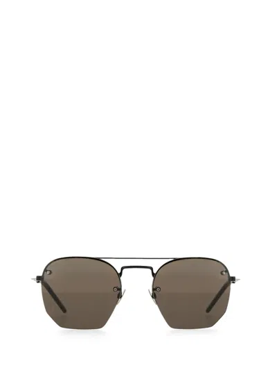 Saint Laurent Rectangular Metal Frame Sunglasses With Slim Temples In Brown