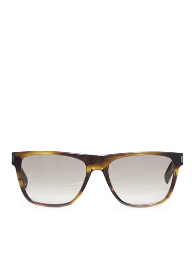 Saint Laurent Logo-print Square-frame Sunglasses In Brown