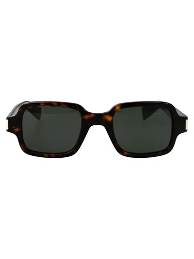 Saint Laurent Eyewear Square Frame Sunglasses In Havana Havana Grey