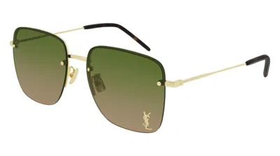 Saint Laurent Eyewear Square Frame Sunglasses In 003 Gold Gold Green