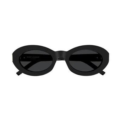 Saint Laurent Oval Frame Sunglasses Metal Hinges In Black