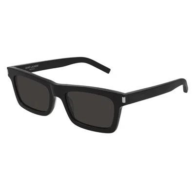 Saint Laurent '461' Rectangular Frame Sunglasses With Metal Accents In Black