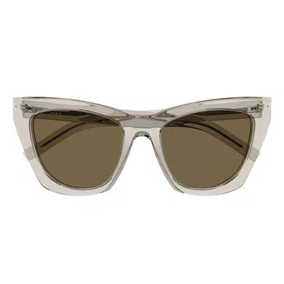 Saint Laurent Sunglasses Sl 214 Kate 032 New Wave Beige/brown Women In White