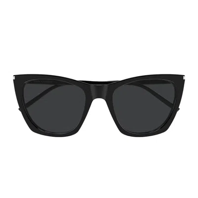 Saint Laurent Sunglasses Sl 214 Kate Thin 001 Black/black Women In Purple