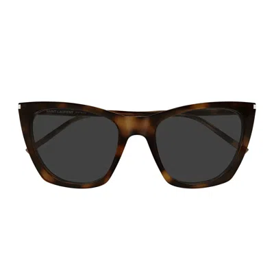 Saint Laurent Sunglasses Sl 214 Kate Thin 003 Brown/dark Gray Women In White