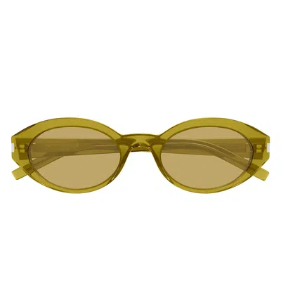 Saint Laurent Sl 567 Linea Corner Angle 004 Green Transparent Brown Sunglasses In Gold