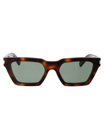 Saint Laurent Eyewear Cat In 003 Havana Havana Green