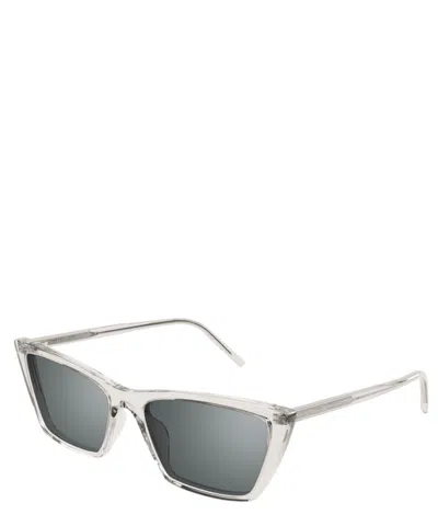 Saint Laurent Sl 737 Mica Thin Linea Sl Logo 004 Beige Silver Sunglasses In Crl
