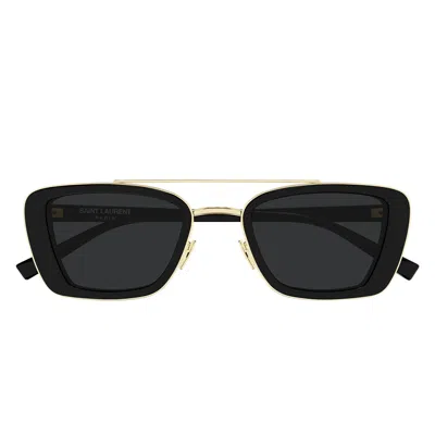 Saint Laurent Black-black-black Recycled Acetate Sunglasses In Gold