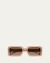 Saint Laurent Sunrise Thick Rectangle Acetate Sunglasses In Shiny Opal Apricot Orange