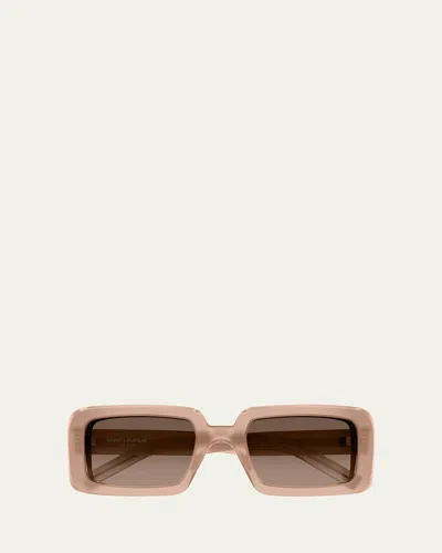 Saint Laurent Sunrise Thick Rectangle Acetate Sunglasses In Orange