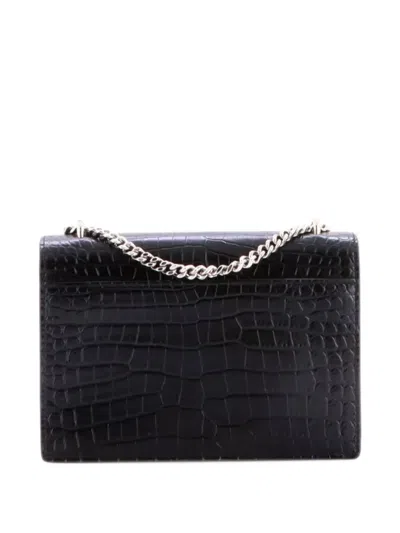 Pre-owned Saint Laurent Sunset Chain Wallet Crocodile Embossed Leather Crossbody Bag In Black