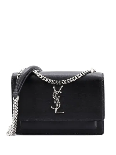 Pre-owned Saint Laurent Sunset Chain Wallet Leather Crossbody Bag In Black