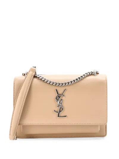 Pre-owned Saint Laurent Sunset Chain Wallet Leather Crossbody Bag In Neutral