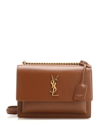 Saint Laurent Sunset Chained Medium Shoulder Bag In Brown