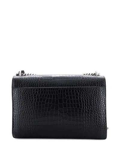 Pre-owned Saint Laurent Sunset Crocodile Embossed Leather Large Crossbody Bag In Black