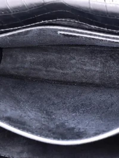 Pre-owned Saint Laurent Sunset Crocodile Embossed Leather Medium Crossbody Bag In Black