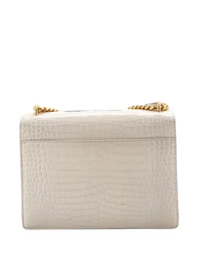 Pre-owned Saint Laurent Sunset Crocodile Embossed Leather Medium Crossbody Bag In White