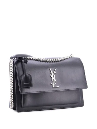 Pre-owned Saint Laurent Sunset Leather Large Crossbody Bag In Black