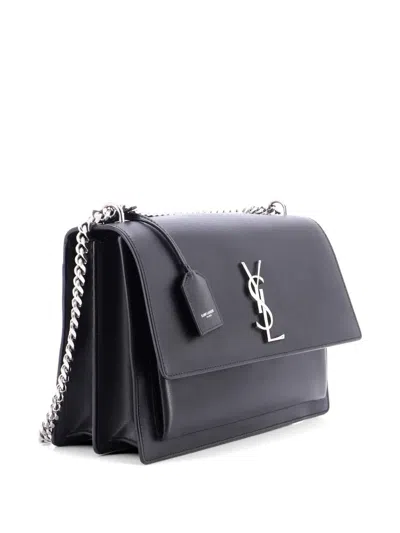 Pre-owned Saint Laurent Sunset Leather Large Crossbody Bag In Black