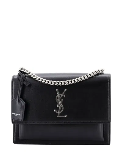 Pre-owned Saint Laurent Sunset Leather Medium Crossbody Bag In Black