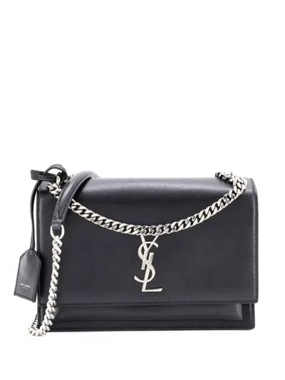 Pre-owned Saint Laurent Sunset Leather Medium Crossbody Bag In Black