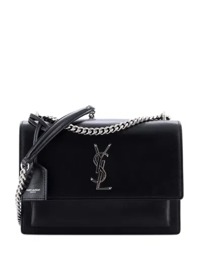 Pre-owned Saint Laurent Sunset Leather Medium Crossbody Bag In Black