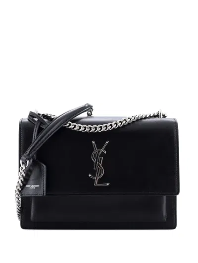 Pre-owned Saint Laurent Sunset Leather Medium Crossbody Bag In Black