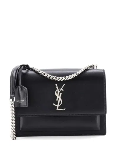 Pre-owned Saint Laurent Sunset Leather Medium Crossbody Bag In Black