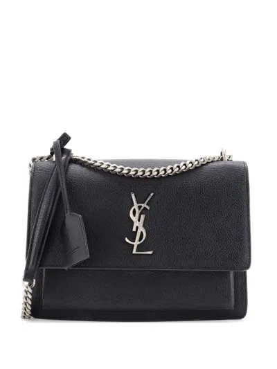 Pre-owned Saint Laurent Sunset Leather Medium Crossbody Bag In Black