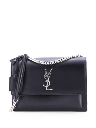 Pre-owned Saint Laurent Sunset Leather Medium Crossbody Bag In Black