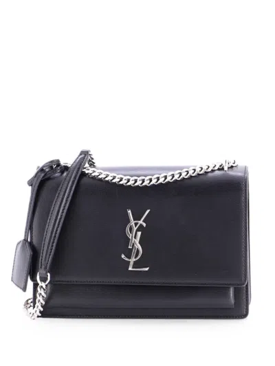 Pre-owned Saint Laurent Sunset Leather Medium Crossbody Bag In Black