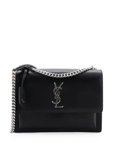 Pre-owned Saint Laurent Sunset Leather Medium Crossbody Bag In Black