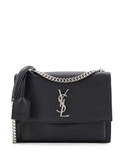 Pre-owned Saint Laurent Sunset Leather Medium Crossbody Bag In Black